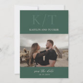 Kaitin Hunter Green Bold Monogram Elegant Wedding Save The Date (Vorderseite)