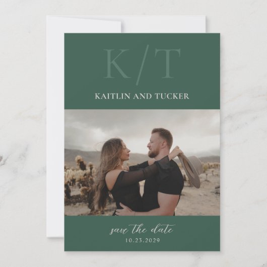 Kaitin Hunter Green Bold Monogram Elegant Wedding Save The Date (Vorderseite)