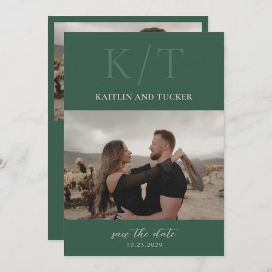 Kaitin Hunter Green Bold Monogram Elegant Wedding Save The Date (Vorne/Hinten)