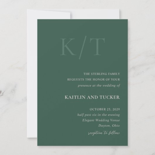 Kaitlin Hunter Green Bold Monogram Elegant Wedding Einladung (Vorderseite)