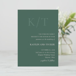 Kaitlin Hunter Green Bold Monogram Elegant Wedding Einladung