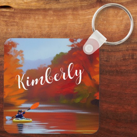 Kajak im Herbst Personalisierter Schlüsselanhänger (Rückseite)