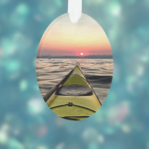 Kajak im Sunset Oval Acrylic Weihnachtsschmuck Ornament