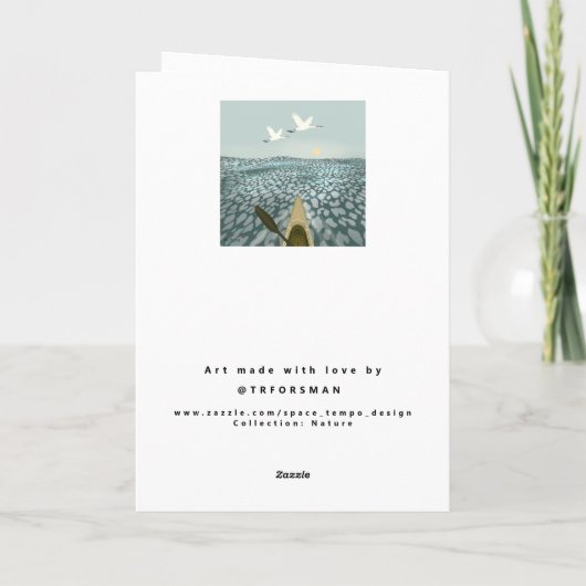 Kajak im Wasser mit Kranen über Einladung fliegen (Rückseite)