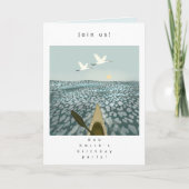 Kajak im Wasser mit Kranen über Einladung fliegen (Vorderseite)