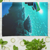 Kajak in glühender Wassergestaltung Geschirrtuch (Gefaltet)