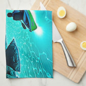 Kajak in glühender Wassergestaltung Geschirrtuch (Viertel Falte)