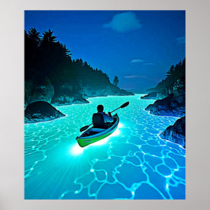 Kajak in glühender Wassergestaltung Poster
