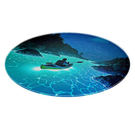Kajak in glühender Wassergestaltung Schneidebrett (Ecke)