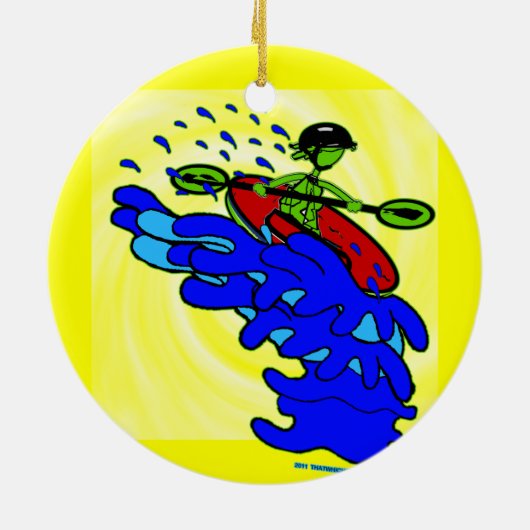 Kajak über Wasserfall Shirts & Dinge Keramik Ornament (Hinten)