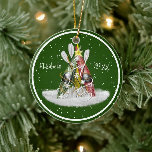 Kajak Weihnachtsbaum Kajaks Paddel personalisiert Keramik Ornament (Baum)