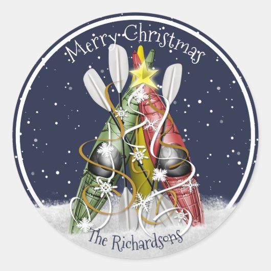 Kajak Weihnachtsbaum Winterzeit Kajak Paddeln Runder Aufkleber (Vorderseite)