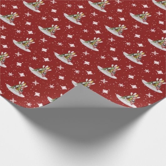 Kajak-Weihnachtsbaummuster auf Rot oder Geschenkpapier (Ecke)