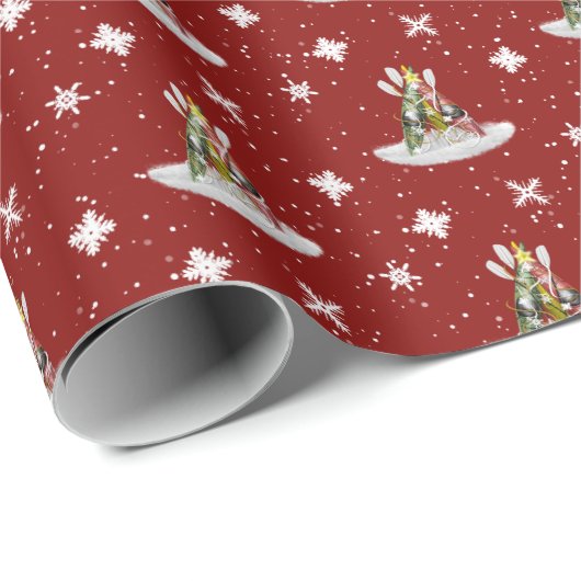 Kajak-Weihnachtsbaummuster auf Rot oder Geschenkpapier (Rolleneckpunkt)