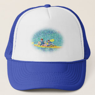Kajakmalerei mit Pointillismus, verblasster ovaler Truckerkappe