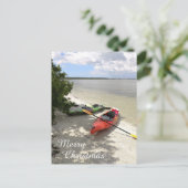 Kajaks am Strand, Kajak Weihnachten Postkarte (Stehend Vorderseite)