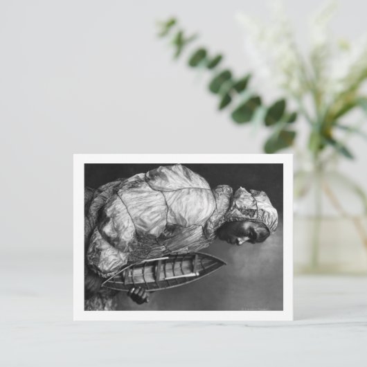 Kajakschuh mit wasserfester Jacke mit Spielzeugboo Postkarte (Stehend Vorderseite)