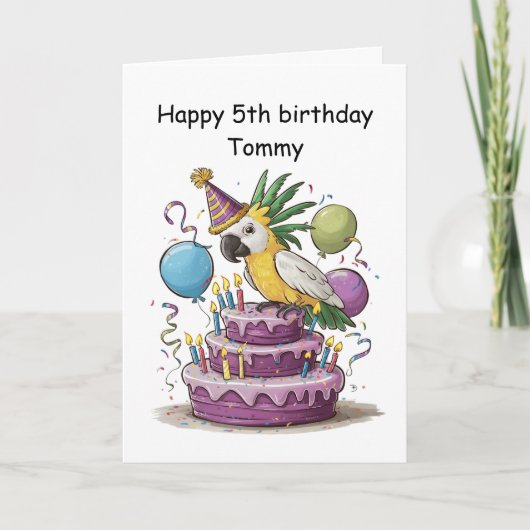 Kakadu auf den Geburtstagskuchen Karte (Vorderseite)