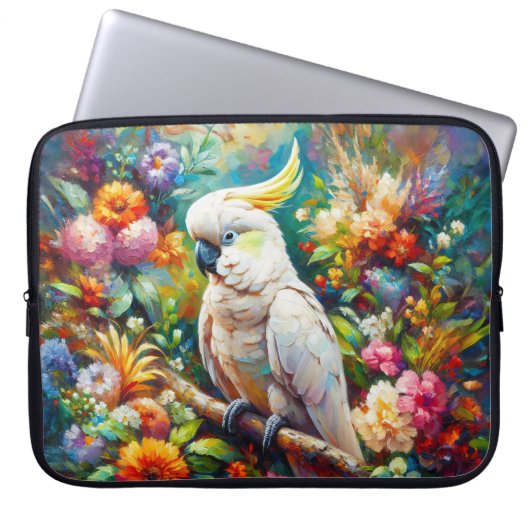 Kakadu mit farbenfrohen Blume Laptopschutzhülle (Vorderseite)