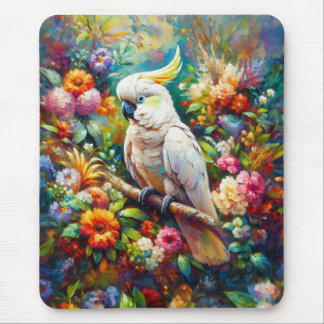 Kakadu mit farbenfrohen Blume Mousepad