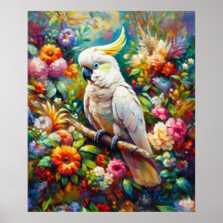 Kakadu mit farbenfrohen Blume Poster