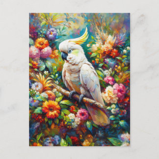 Kakadu mit farbenfrohen Blume Postkarte