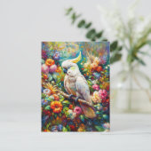 Kakadu mit farbenfrohen Blume Postkarte (Stehend Vorderseite)