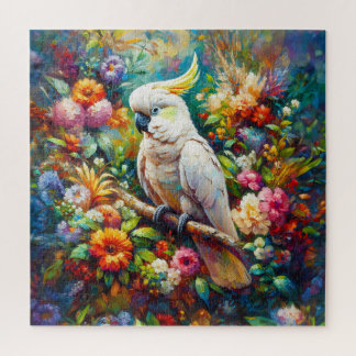 Kakadu mit farbenfrohen Blume Puzzle