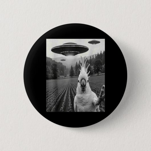 Kakadu-Selfie mit Alien-UFO Lustiger Kakadu-Vogel Button (Vorderseite)