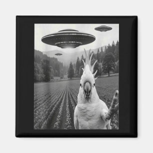 Kakadu-Selfie mit Alien-UFO Lustiger Kakadu-Vogel Magnet