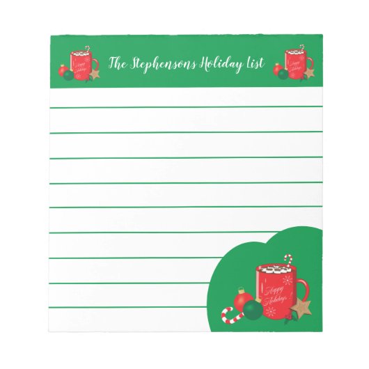 Kakao Cup Red Green Personalisiert Christmas Notep Notizblock (Vorderseite)
