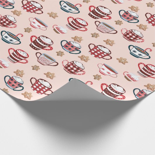 Kakao-Cups und Weihnachtsmann: Whimsical Pink Geschenkpapier (Ecke)
