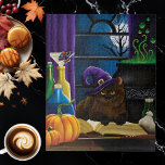 Kakao der Halloween Cat Puzzle<br><div class="desc">Schokolade Katze in einem lila Hexenhut. Cauldron,  Kürbisse,  Tränke,  Buch und woll sitzen inmitten der kleinen Halloween.</div>
