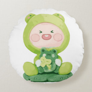 KaKao Friends - Green Vacation Frog Apeach Rundes Kissen
