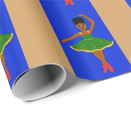 Kakao-Süsse-Weihnachtsballerina (Kiara) BlueGold Geschenkpapier (Rolleneckpunkt)