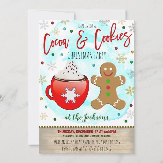 Kakao und Cookies Weihnachtsfeierliche Party Einla Einladung (Vorderseite)
