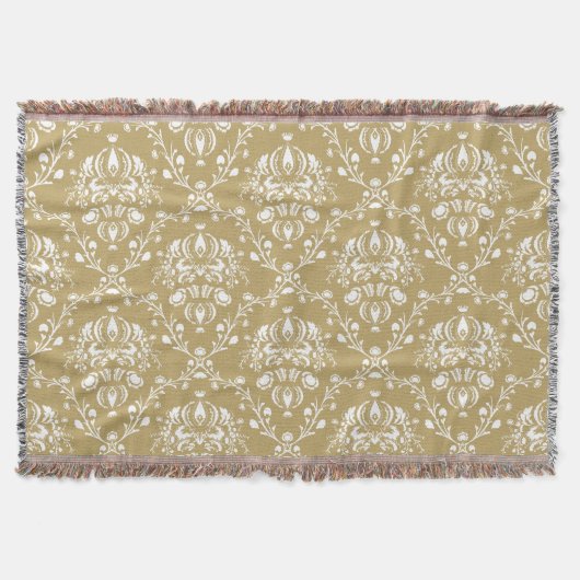 Kakao und Creme Damask Decke (Vorderseite)