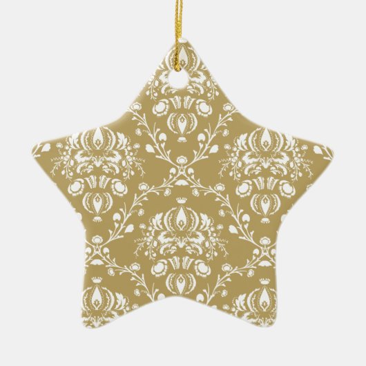 Kakao und Creme Damask Keramik Ornament (Vorne)