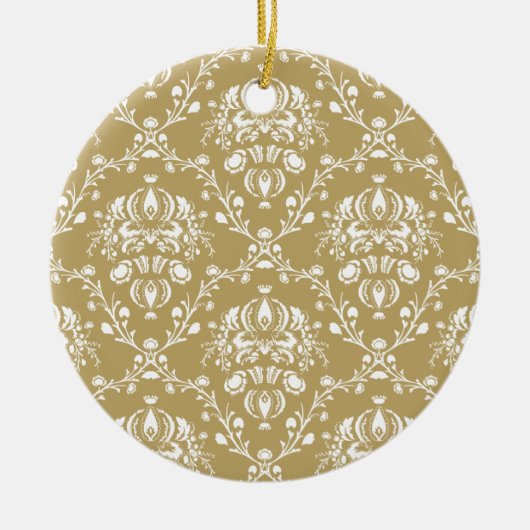 Kakao und Creme Damask Keramik Ornament (Vorne)
