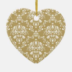 Kakao und Creme Damask Keramik Ornament