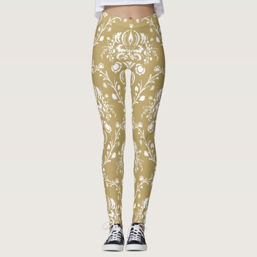 Kakao und Creme Damask Leggings (Vorderseite)
