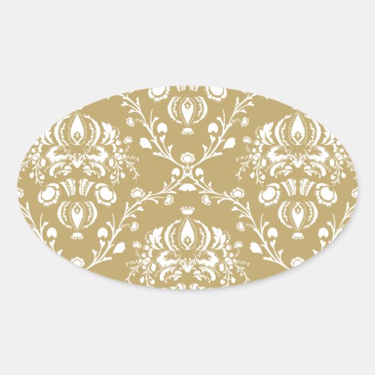 Kakao und Creme Damask Ovaler Aufkleber (Vorderseite)