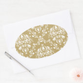 Kakao und Creme Damask Ovaler Aufkleber (Umschlag)