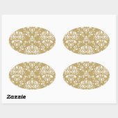 Kakao und Creme Damask Ovaler Aufkleber (Blatt)