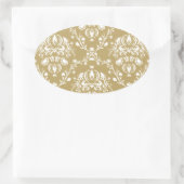 Kakao und Creme Damask Ovaler Aufkleber (Tasche)