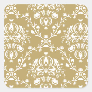 Kakao und Creme Damask Quadratischer Aufkleber