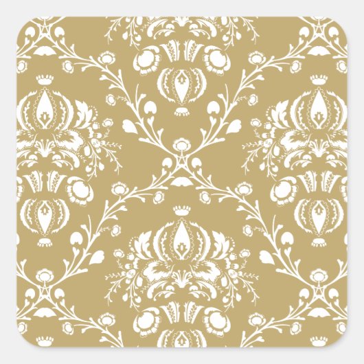 Kakao und Creme Damask Quadratischer Aufkleber (Vorderseite)