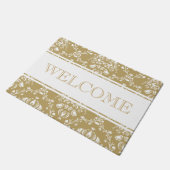 Kakao und Creme Damask Willkommen Fußmatte (Schrägansicht)