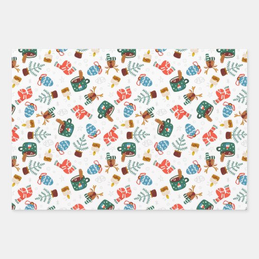 Kakao und Weihnachts-Lieblings-Dinge Set von 3 Geschenkpapier Set (Vorderseite)