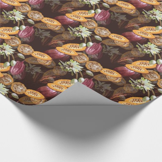 Kakaobohnen und Blume, Schokoladenmuster Geschenkpapier (Ecke)